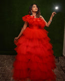 Heavy Layered Half Shoulder Gown