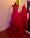 Red Wrap Long Ruffle Gown
