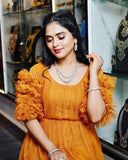 Pleated Yoke with Long Gown