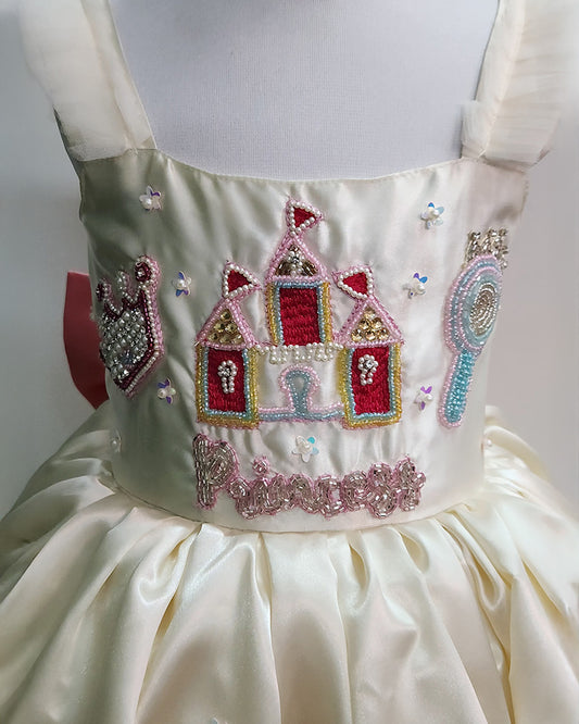 Princess Baby Gown with Yoke Aari Work