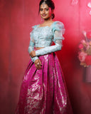Banarasi Pleated Skirt with Croptop Back Aari Work
