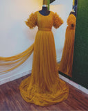 Pleated Yoke with Long Gown