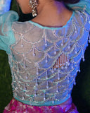 Banarasi Pleated Skirt with Croptop Back Aari Work