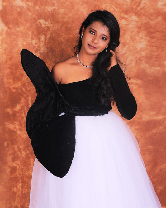 Yoke velvet long gown