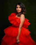 Heavy Layered Half Shoulder Gown